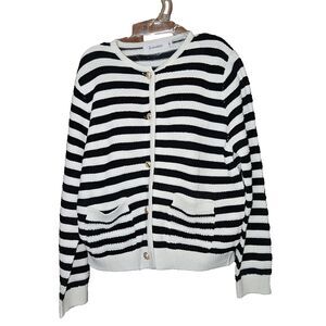 ANRABESS Striped Cardigan Sweater Medium - Black & White Gold Button Lady Jacket